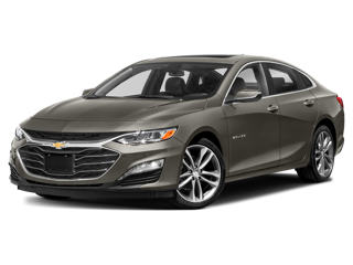 Chevrolet Malibu Premier midsize sedan in gray, shown in a front three-quarter view