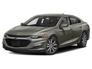 Chevrolet Malibu RS midsize sedan in gray, featuring a sporty front grille and wheels