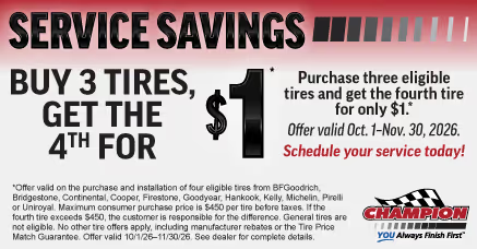 Tires: Buy 3, Get 1 for $1